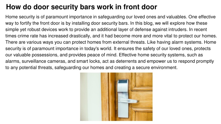 how do door security bars work in front door