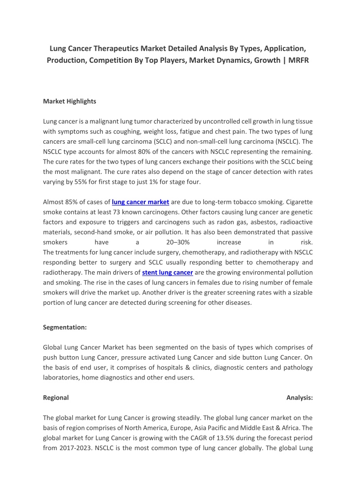 lung cancer therapeutics market detailed analysis