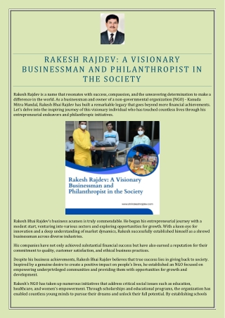 rakesh rajdev a visionary businessman