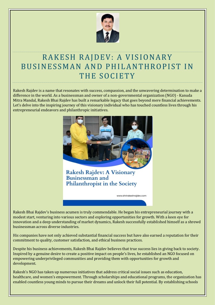 rakesh rajdev a visionary businessman