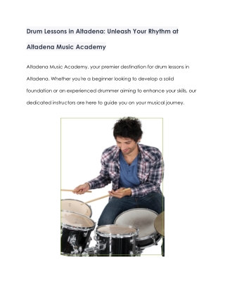 Ignite Your Drumming Passion: Expert Drum Lessons at Altadena Music Academy