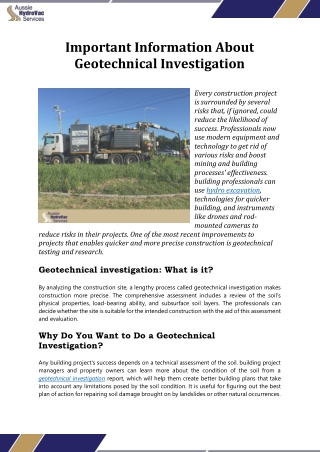 Important Information About Geotechnical Investigation
