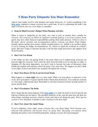 5 Hens Party Etiquette You Must Remember