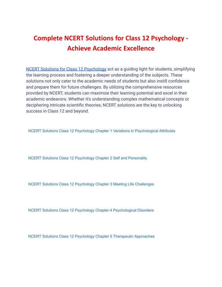 complete ncert solutions for class 12 psychology