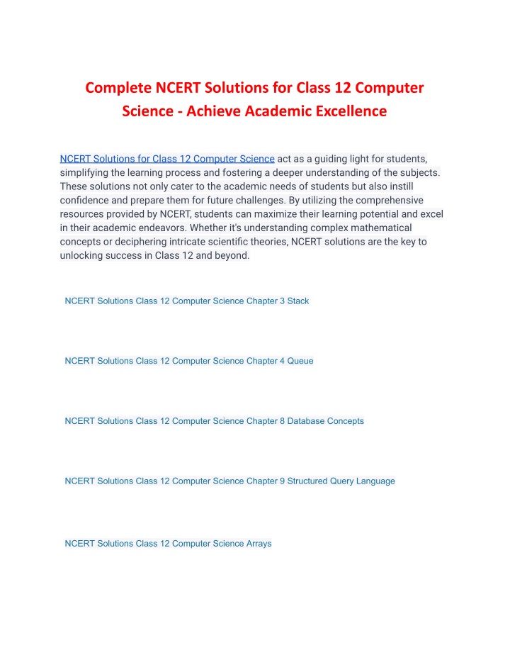 complete ncert solutions for class 12 computer