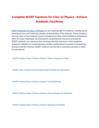 Complete NCERT Solutions for Class 12 Physics - Achieve Academic Excellence