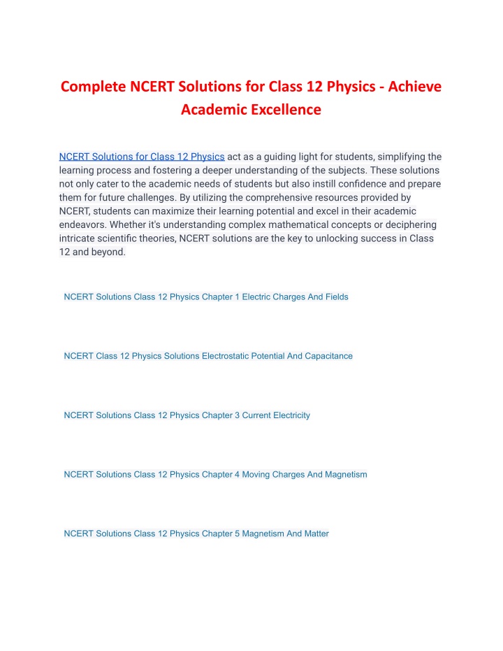 complete ncert solutions for class 12 physics