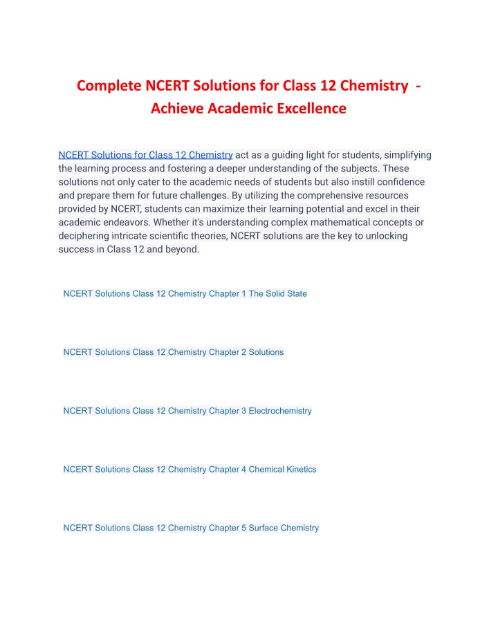 complete ncert solutions for class 12 chemistry