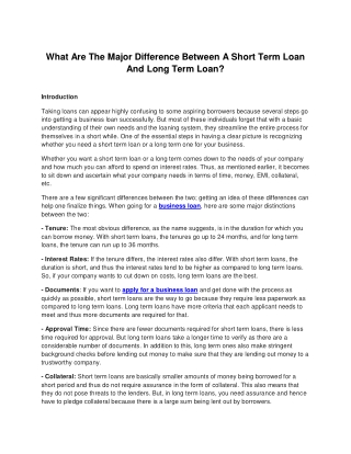 What Are The Major Difference Between A Short Term Loan And Long Term Loan?