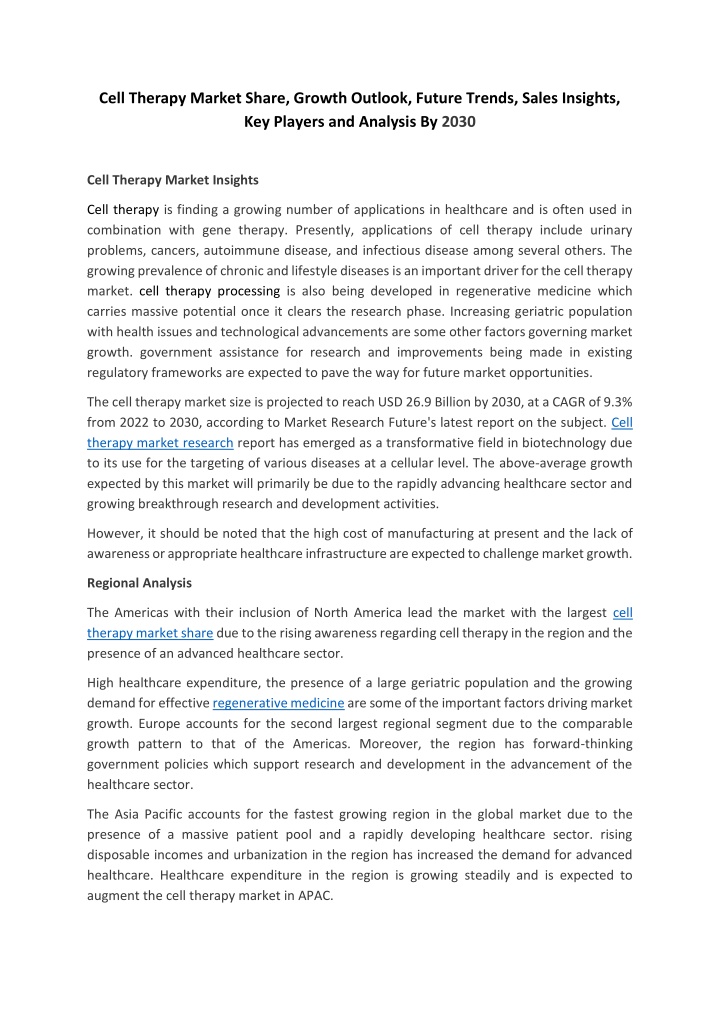 cell therapy market share growth outlook future