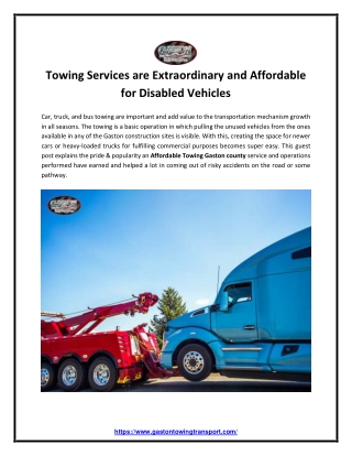 Towing Services are Extraordinary and Affordable for Disabled Vehicles
