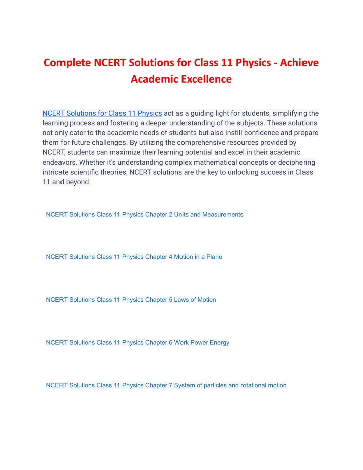 complete ncert solutions for class 11 physics