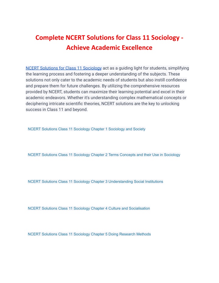 complete ncert solutions for class 11 sociology