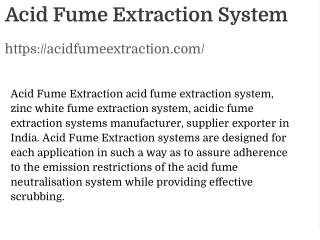 Fume Extraction System for Acid Fumes