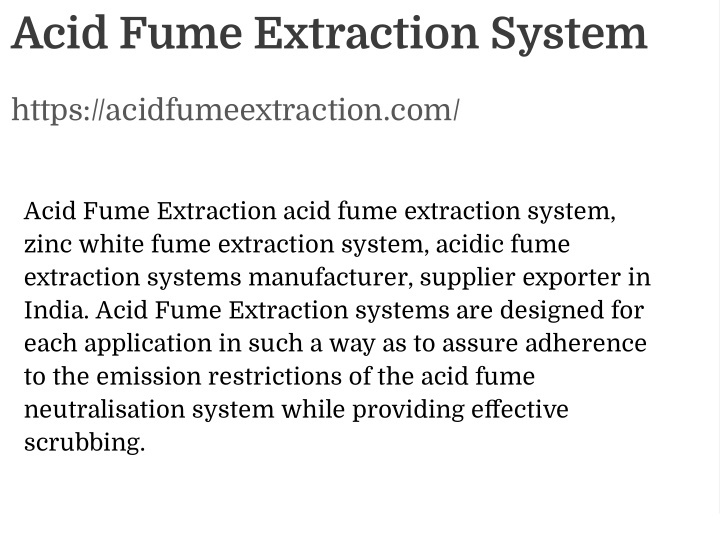 acid fume extraction system