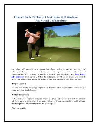 Ultimate Guide To Choose A Best Indoor Golf Simulator And Virtual Golf Simulator