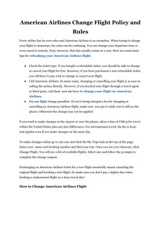 American Airlines Change Flight Policy and Rules