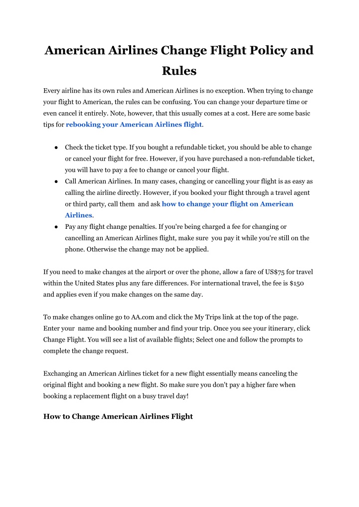 american airlines change flight policy and
