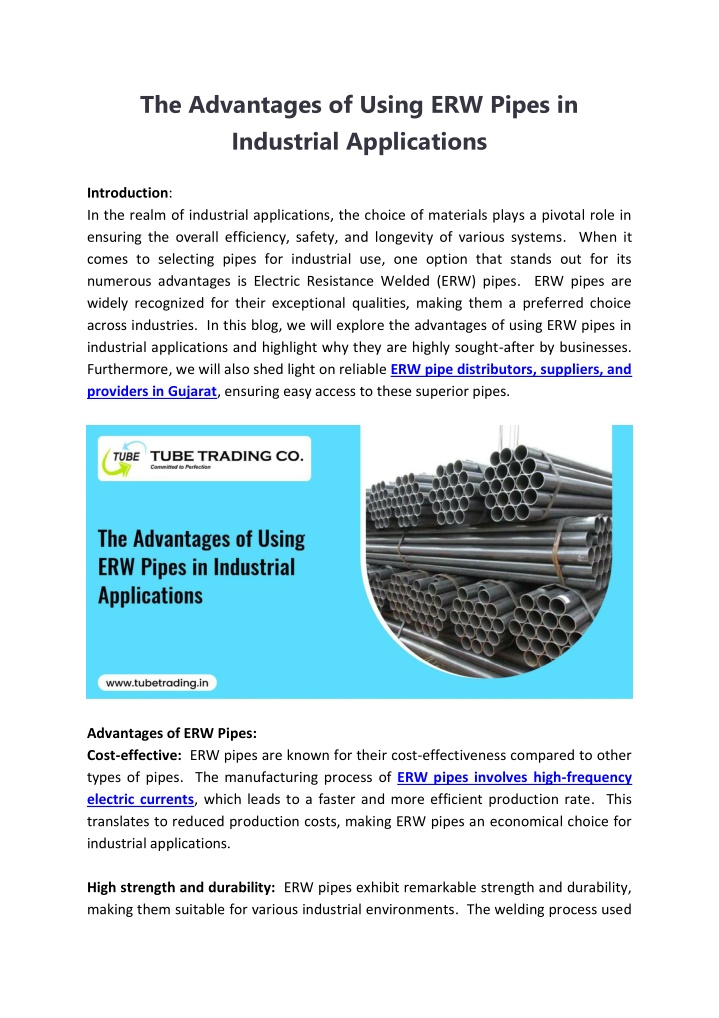 the advantages of using erw pipes in industrial