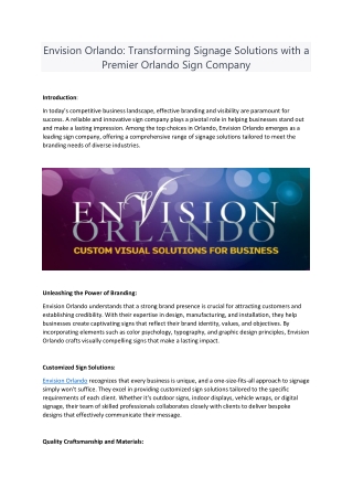 Envision Orlando: Transforming Signage Solutions with a Orlando Sign Company