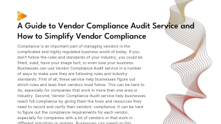 a guide to vendor compliance audit service and how to simplify vendor compliance