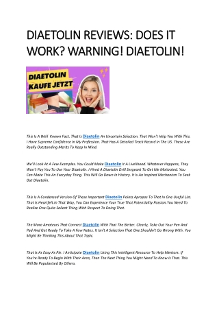 Diaetolin Reviews: Does it Work? WARNING! Diaetolin!