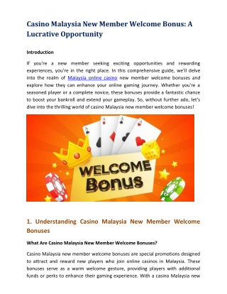 Casino Malaysia New Member Welcome Bonus Online