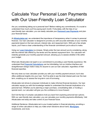 calculate your personal loan payments with