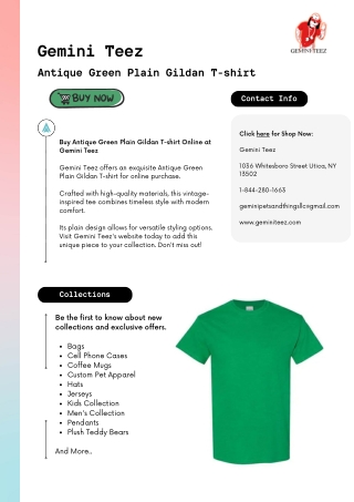 Buy Antique Green Plain Gildan T-shirt Online at Gemini Teez