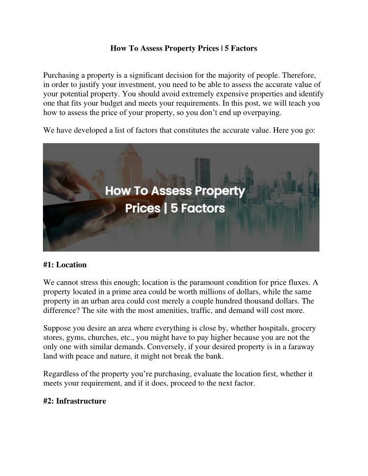 how to assess property prices 5 factors