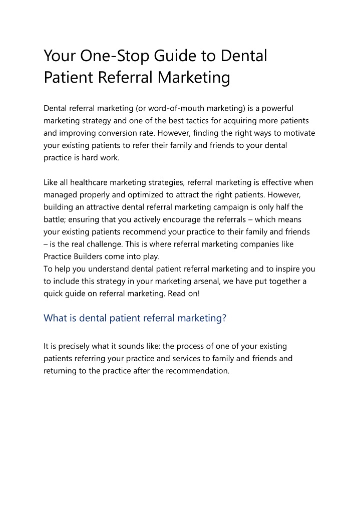 your one stop guide to dental patient referral
