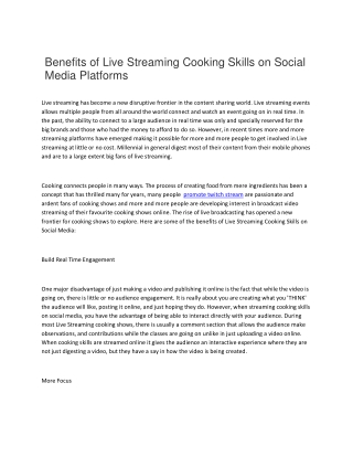 Benefits of Live Streaming Cooking Skills on Social Media Platforms