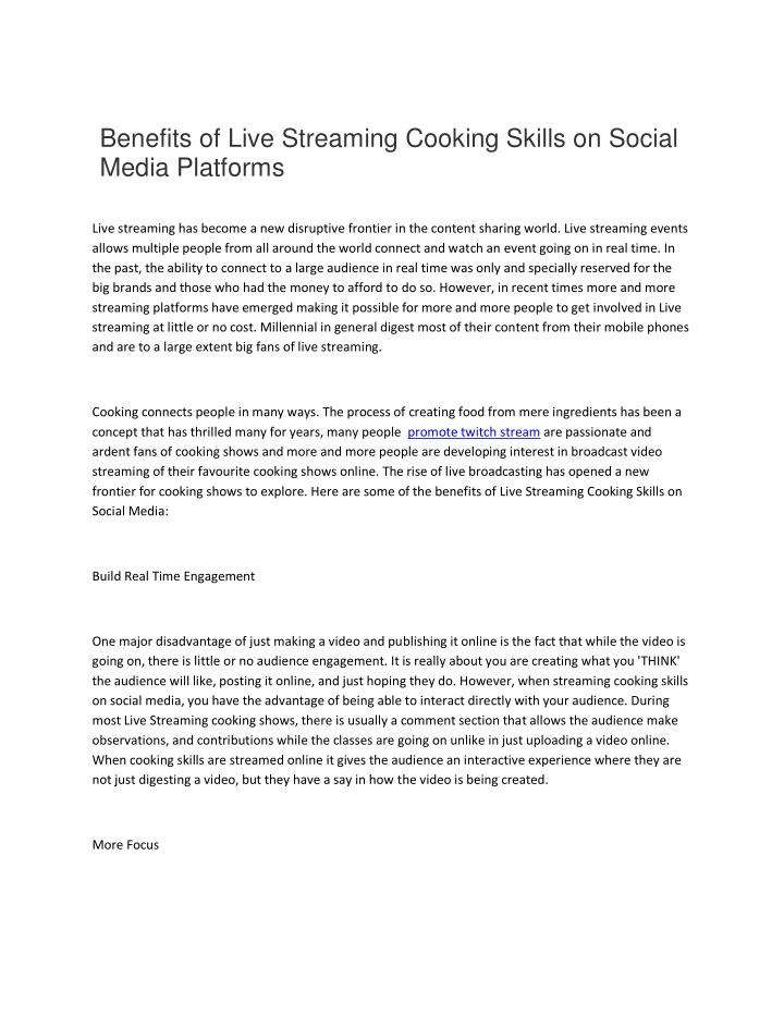 benefits of live streaming cooking skills