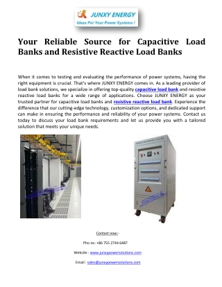 Your Reliable Source for Capacitive Load Banks and Resistive Reactive Load Banks