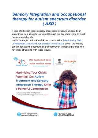 Sensory Integration and occupational therapy for autism spectrum disorder  ( ASD )