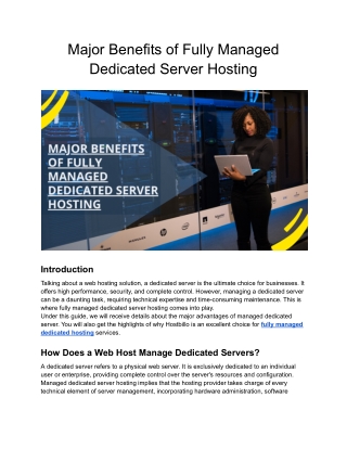 Major Benefits of Fully Managed Dedicated Server Hosting