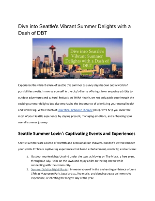 Dive into Seattle's Vibrant Summer Delights with a Dash of DBT