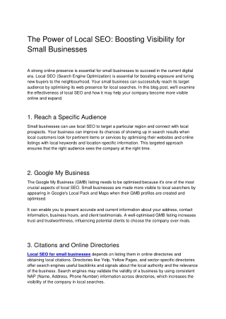 The Power of Local SEO Boosting Visibility for Small Businesses