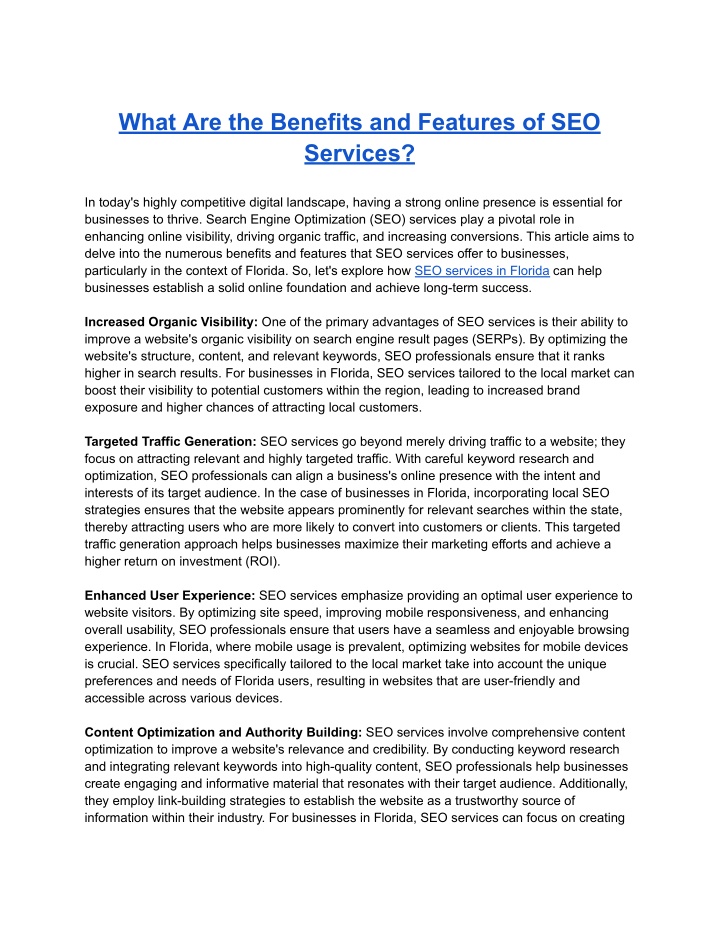 what are the benefits and features of seo services