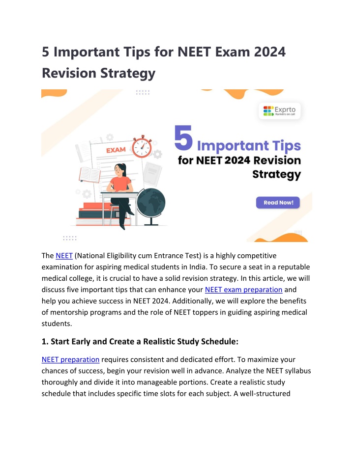 5 important tips for neet exam 2024 revision