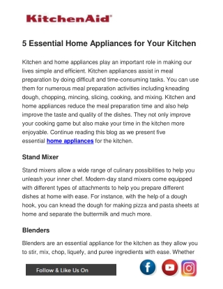 5 Essential Home Appliances For Your Kitchen