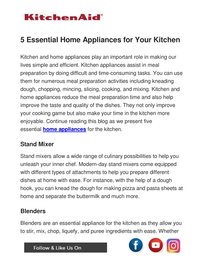 5 essential home appliances for your kitchen