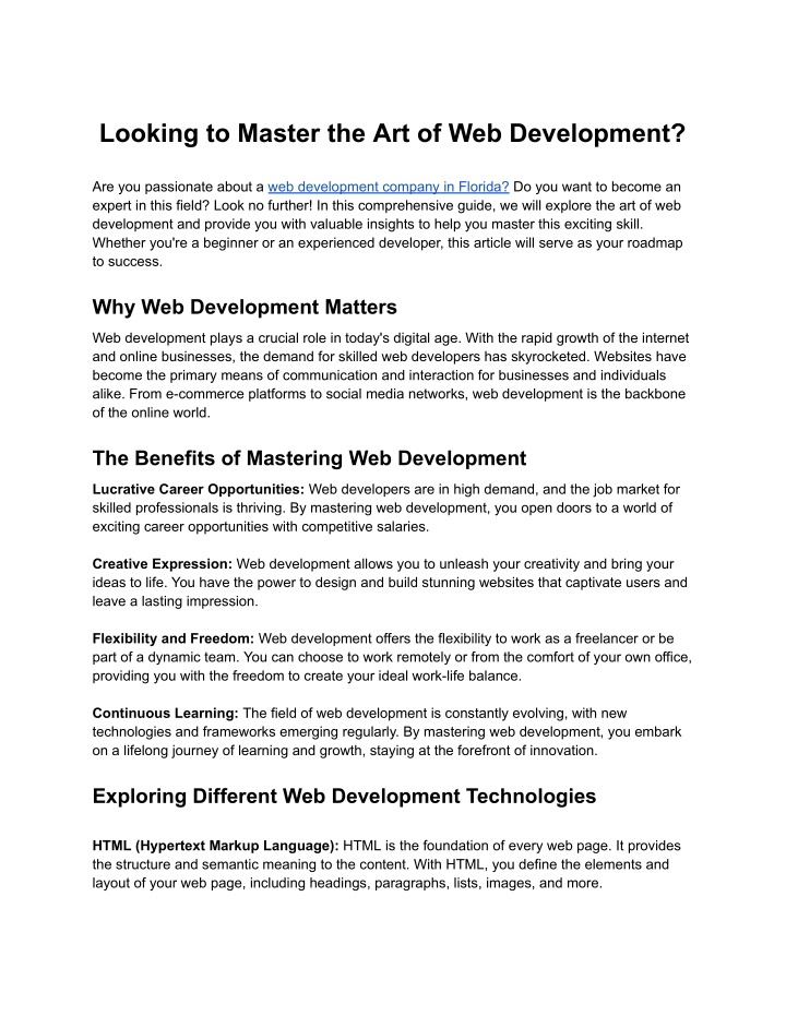 looking to master the art of web development