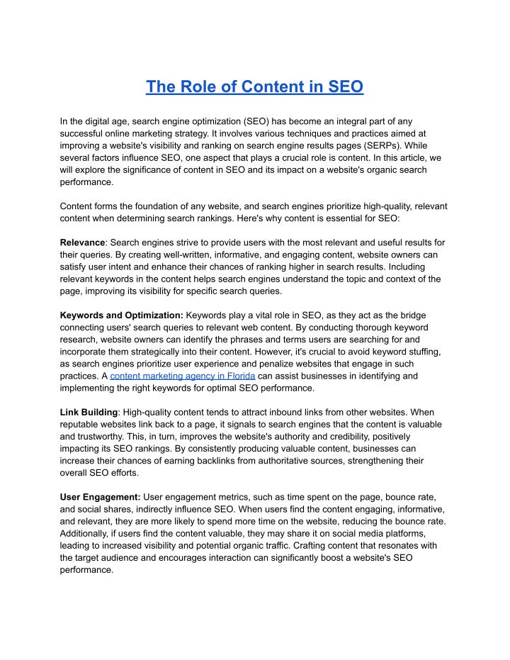 the role of content in seo