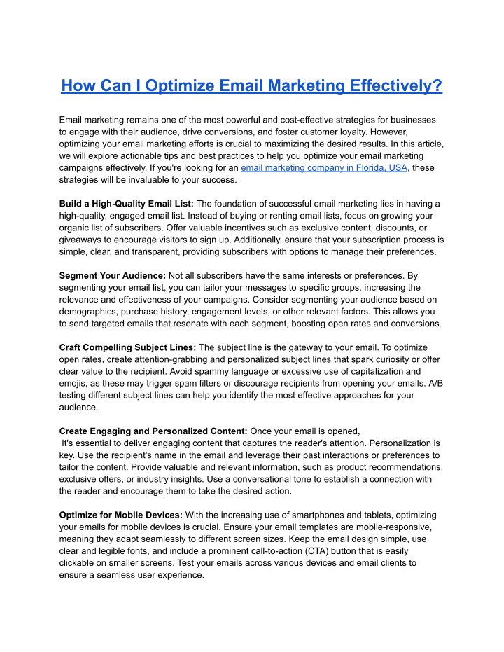 how can i optimize email marketing effectively