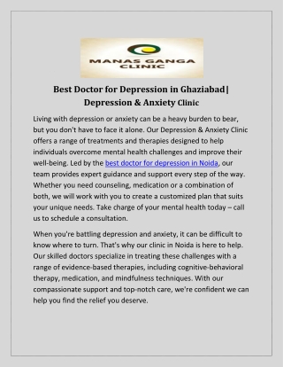Best Doctor for Depression in Noida | Depression & Anxiety Clinic