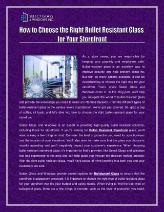 How to Choose the Right Bullet Resistant Glass for your storefront