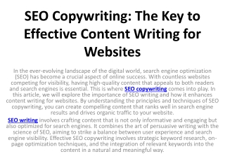 SEO Copywriting The Key to Effective Content Writing for Websites