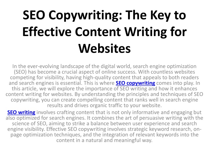 seo copywriting the key to effective content writing for websites
