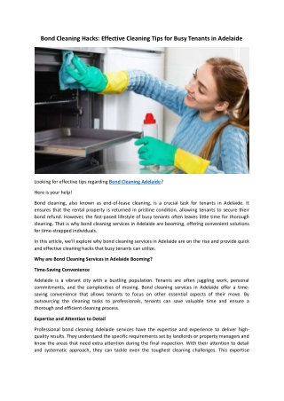 Bond Cleaning Hacks: Effective Cleaning Tips for Busy Tenants in Adelaide